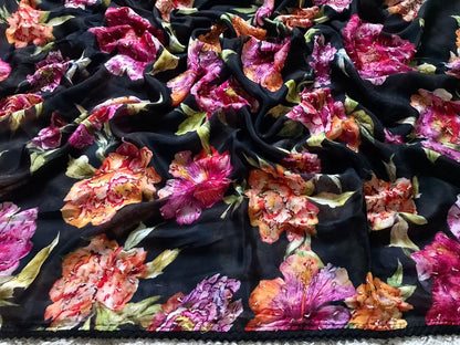Floral saree black sari blouse Indian sarees beautiful sari