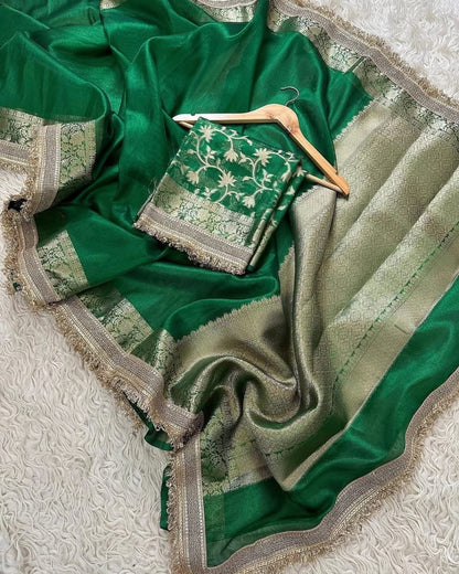 Green saree soft tissue silk saree wedding sari blouse