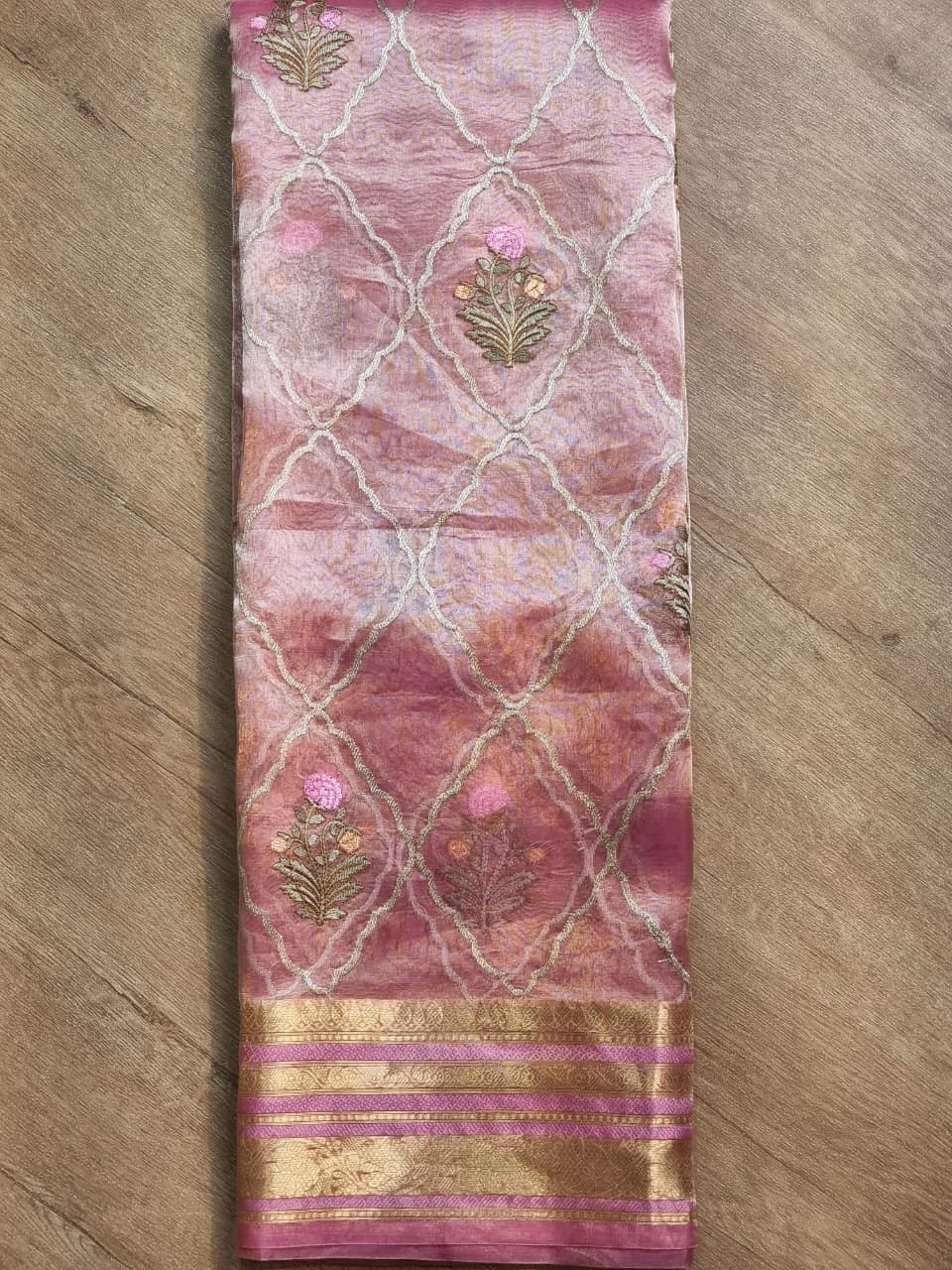 Pink silk organza tissue beautiful Banarsi sarees