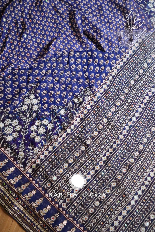 Blue gorgette silk saree designer saree women sari blouse