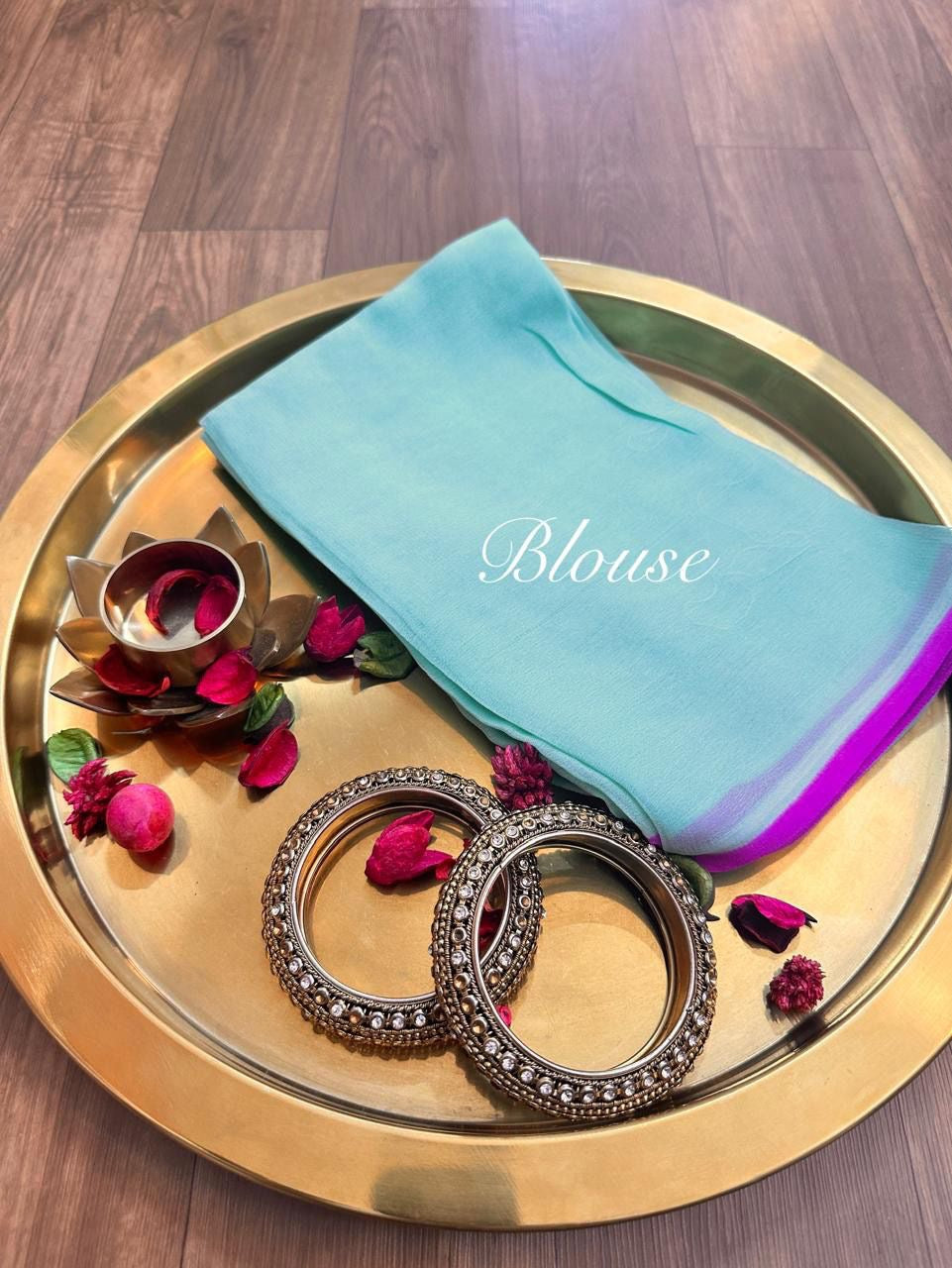 Firoza gorgette saree Handwoven sari blouse
