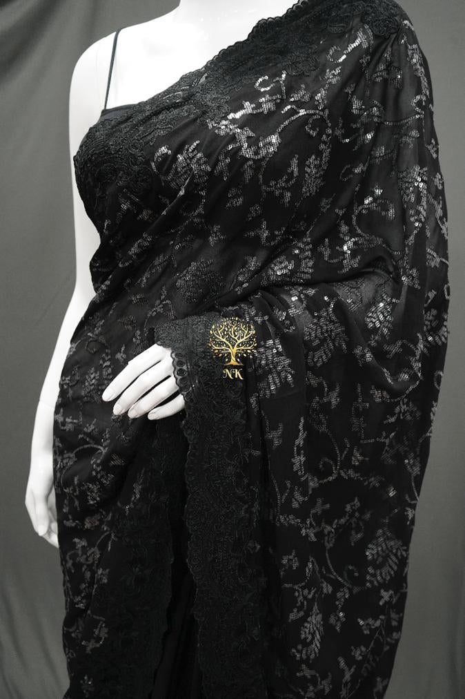 Black sequins beautiful gorgette sarees