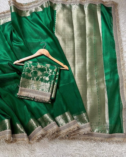 Green saree soft tissue silk saree wedding sari blouse