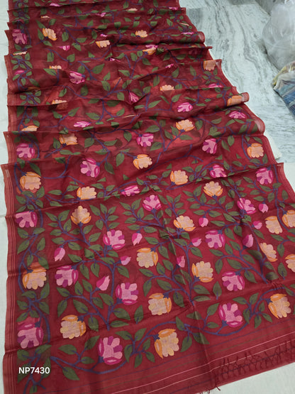 Red jamdani saree tantuj saree Bengal traditional sarees blouse
