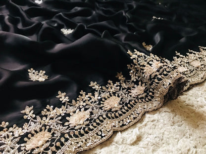 Black satin organza saree luxury saree women sari blouse