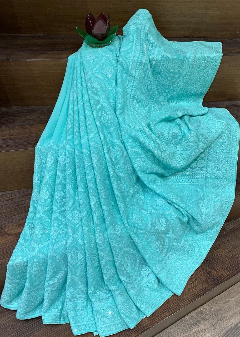 Vanika Chikankari Saree Gorgette Saree Indian Sari