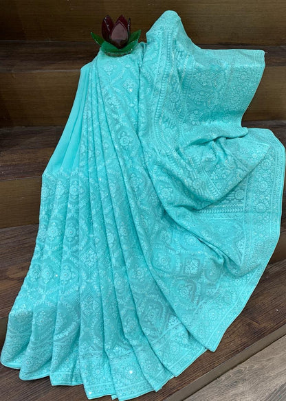 Vanika Chikankari Saree Gorgette Saree Indian Sari