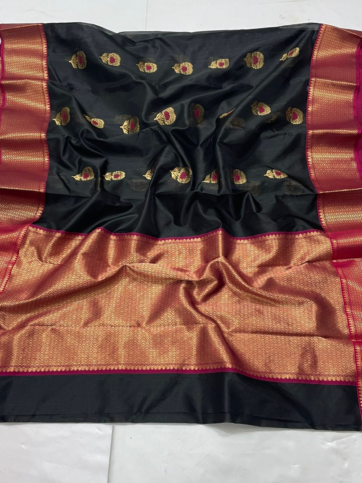 Black Chanderi Silk Saree Indian Saree
