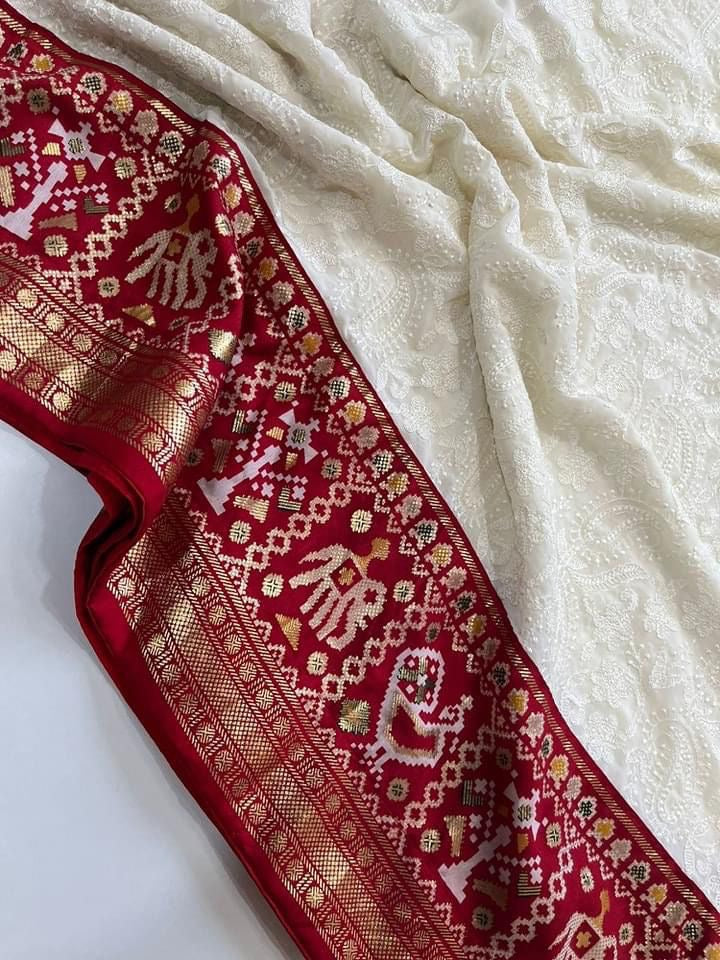 Chikankari saree Patola inspired saree Indian saree blouse