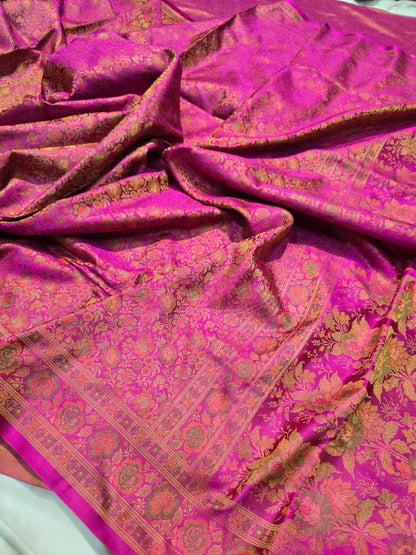 Pink Banarsi saree handwoven saree Zamevar sari blouse