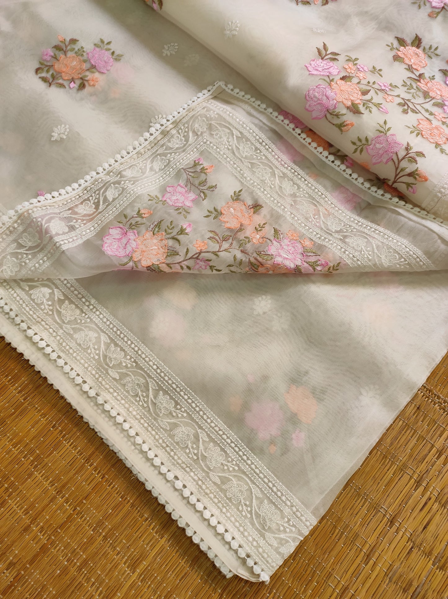 Meenadari Organza Silk Saree Embroidery Sari