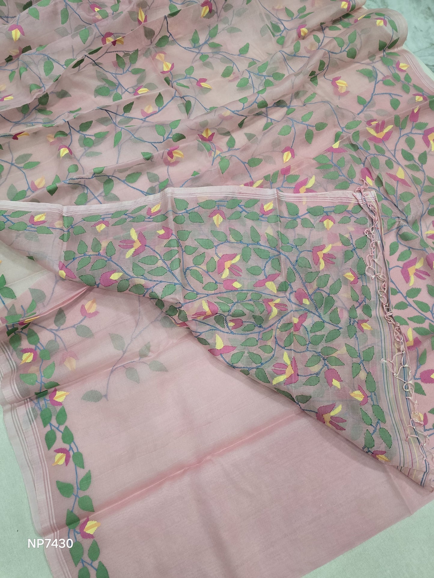 Pink jamdani saree handwoven sari blouse Indian sarees