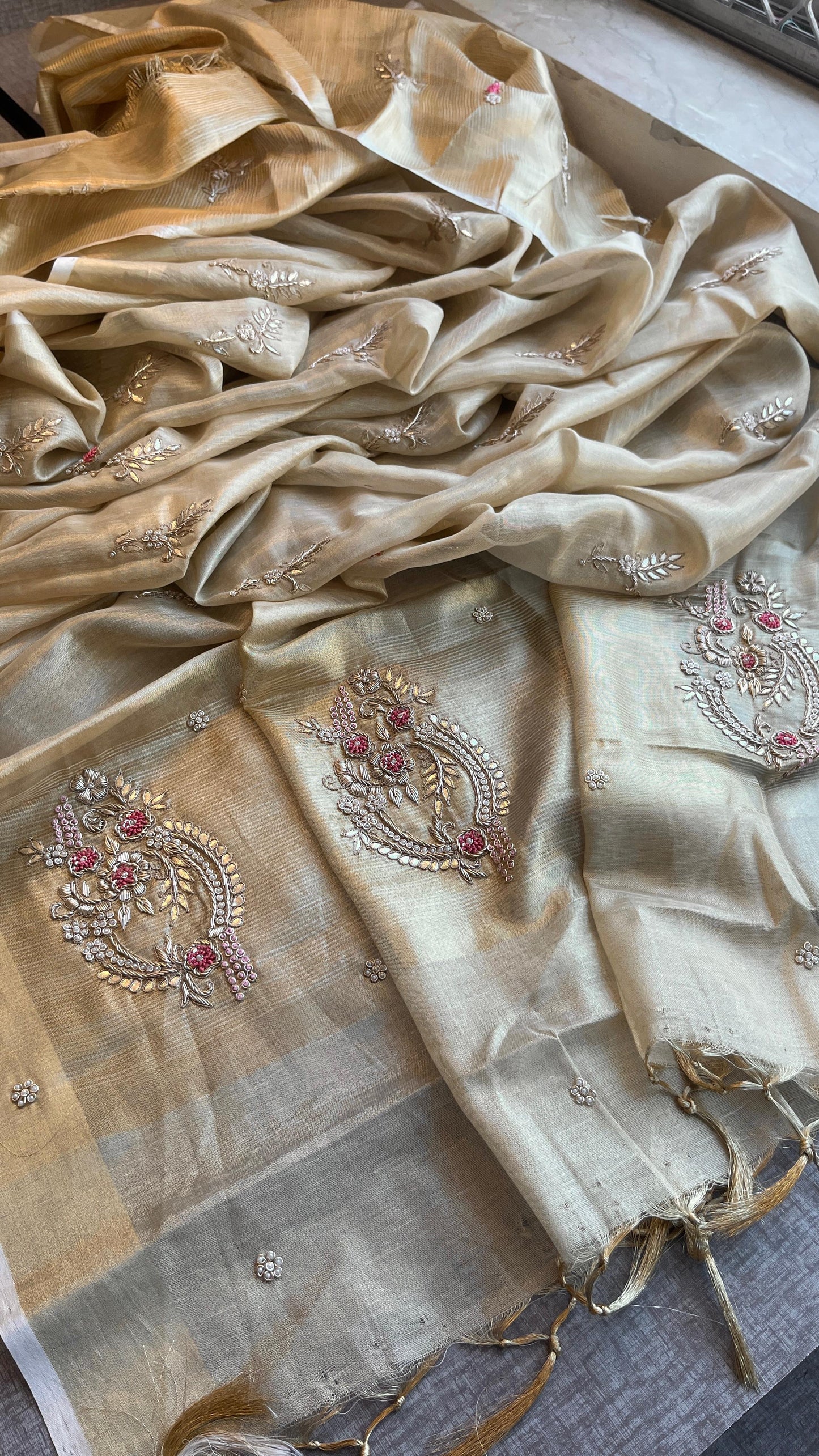 Vanisha linen saree tissue handloom saree Indian sari blouse