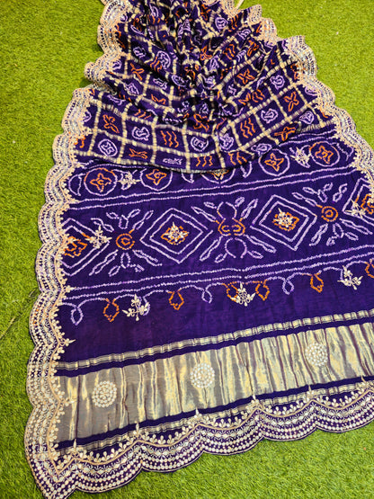 Purple gharchola saree gotta Patti saree Indian traditional sari blouse