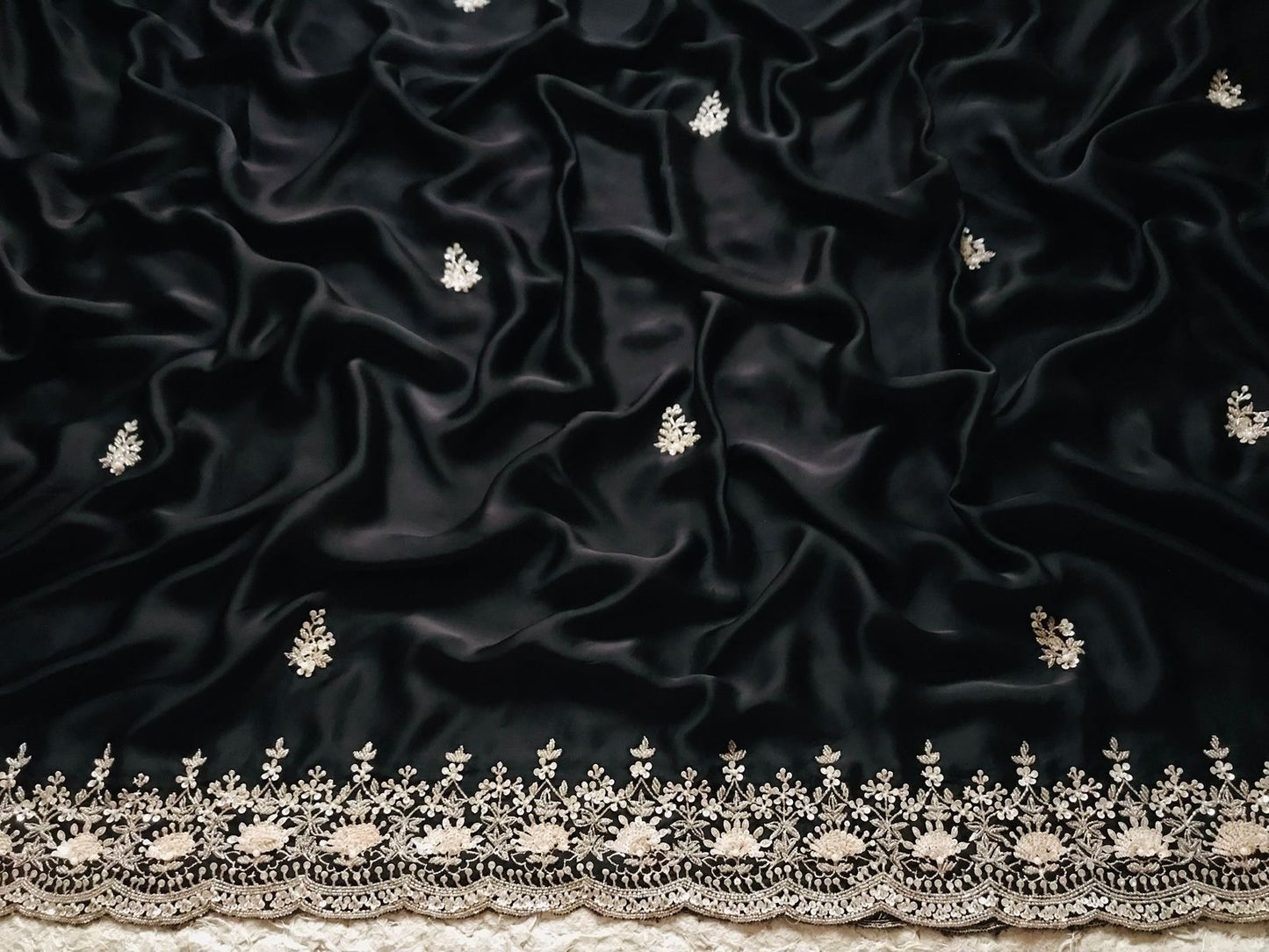 Black satin organza saree luxury saree women sari blouse