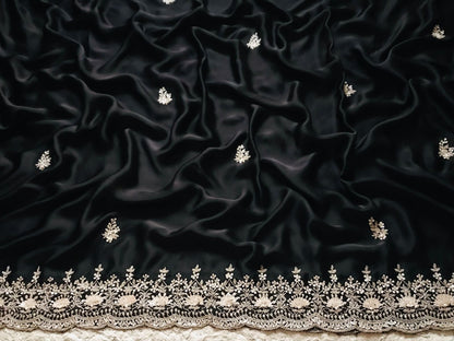 Black satin organza saree luxury saree women sari blouse