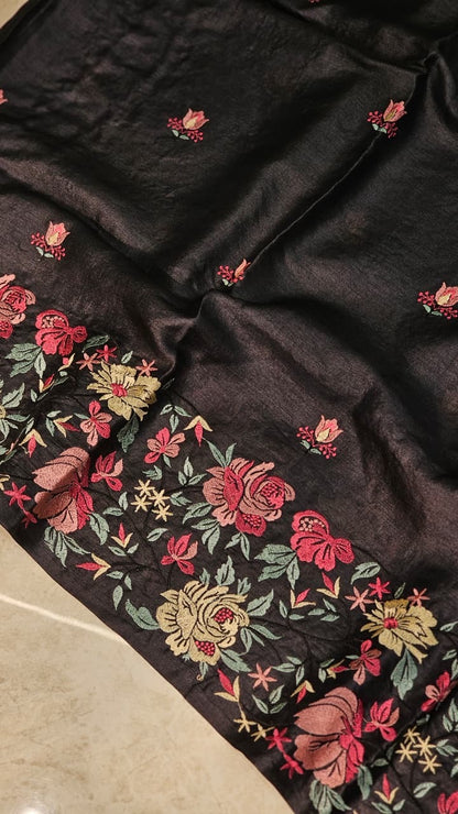 Floral saree tussar silk saree Indian sari blouse
