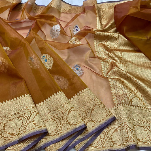 Meenakari Dual tone Kora saree Indian sari