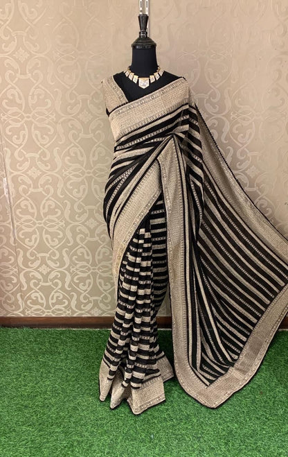 Luxurious Striped Saree Gorgette saree Indian sari blouse