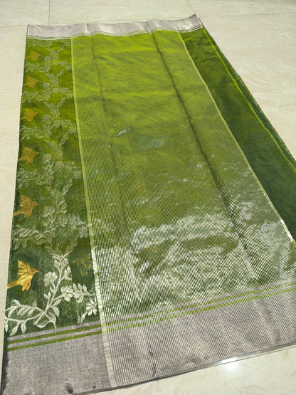 Green Chanderi saree pattu silk saree handmade sari blouse