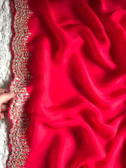 Lubina Red Pure Organza Silk Saree Luxury Sarees