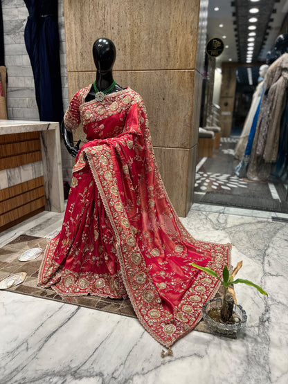 Handmade pure silk saree Kanjeevaram sari zardosi detailing wedding sari blouse