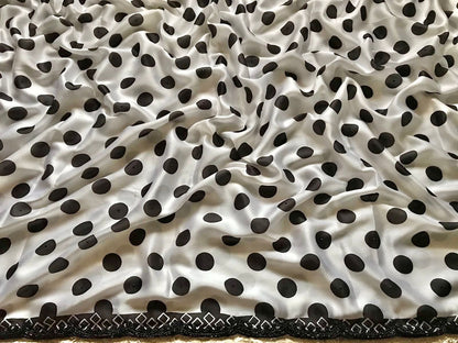Celebrity inspired satin saree polka dot saree Partywear sari Indian sarees