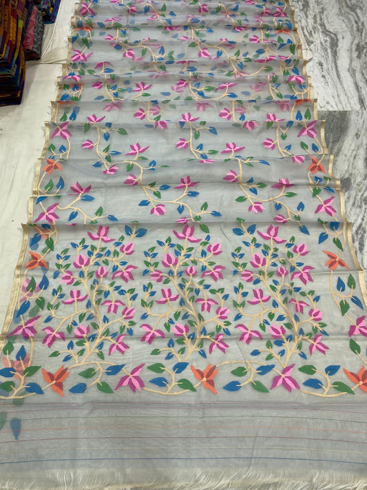 Oliva tantuj jamdani handwoven saree