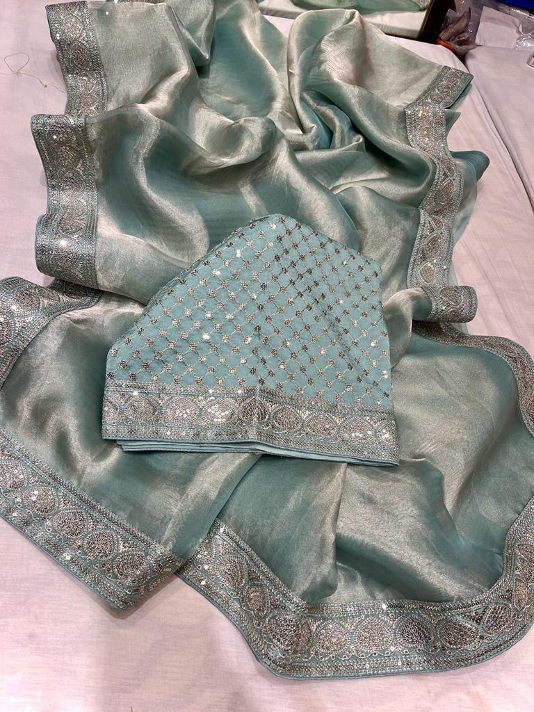 Inisha tissue Partywear saree women sari