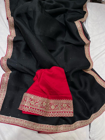 Black organza saree Indian sari Partywear sarees blouse