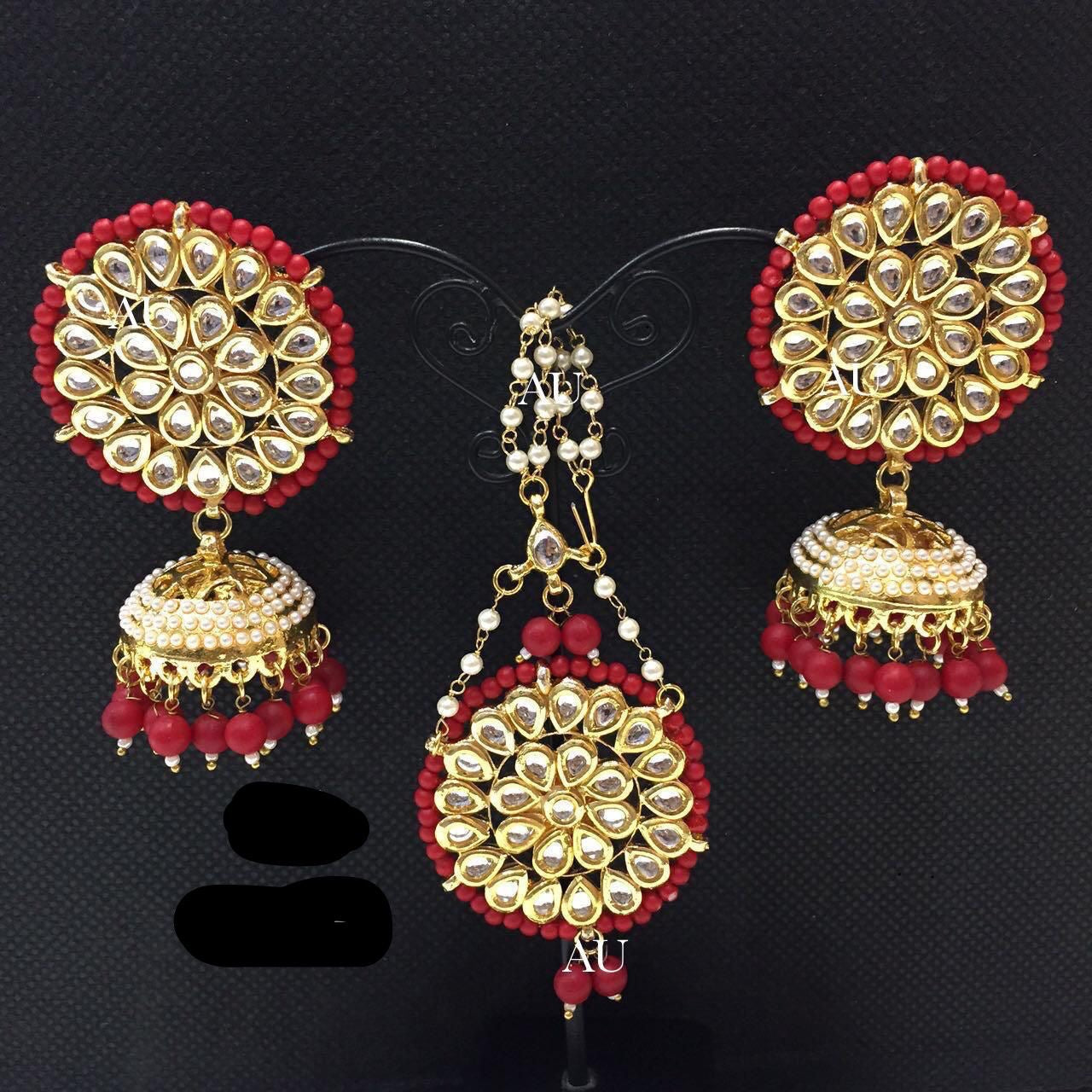 Handmade jhumki set Kundan jhumki earrings tikka set