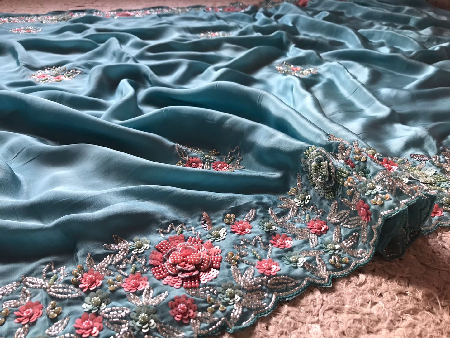 Firoza blue saree embroidered saree