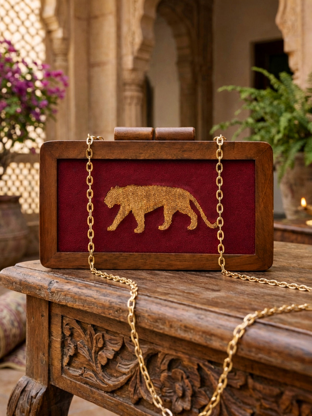 Tiger inspired clutch box luxury clutches wooden clutch box