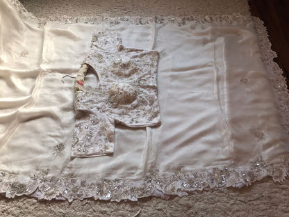White fairly zardosi saree