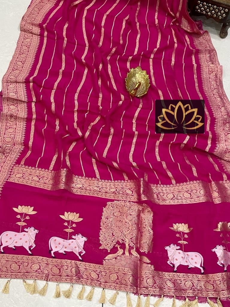 Motifs inspired Banarsi gorgette saree