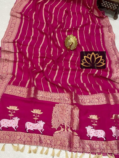 Motifs inspired Banarsi gorgette saree
