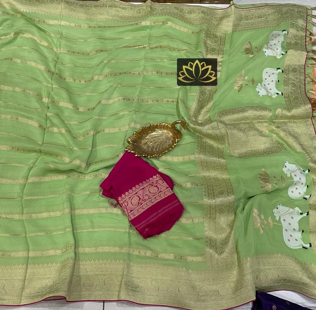 Motifs inspired Banarsi gorgette saree