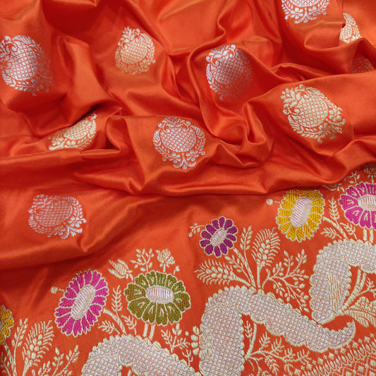 Orange Katan silk handwoven saree