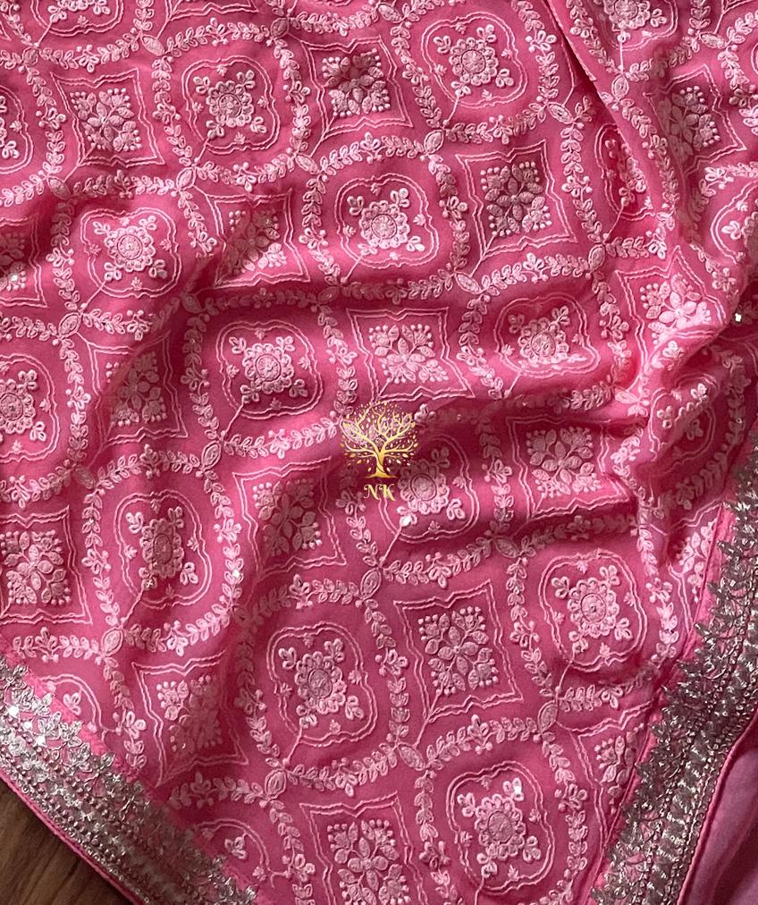 Lisa chikankari gorgette saree