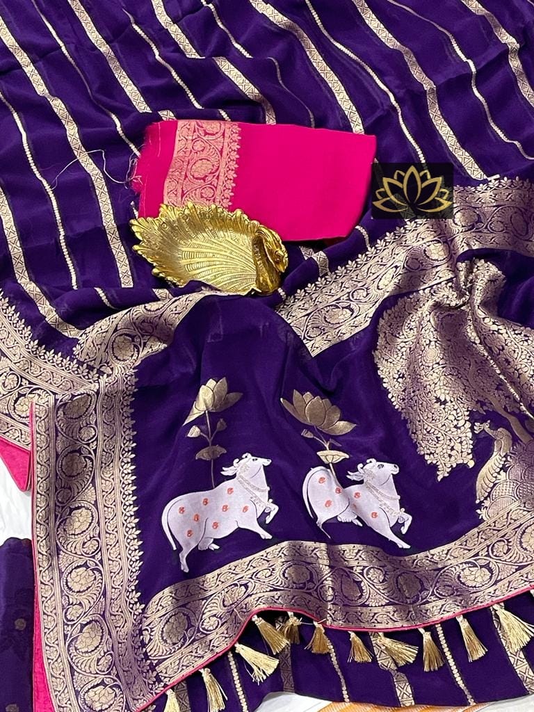 Motifs inspired Banarsi gorgette saree