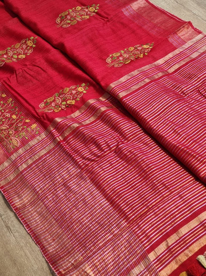 Ravina Tussar Silk Embroidered Saree