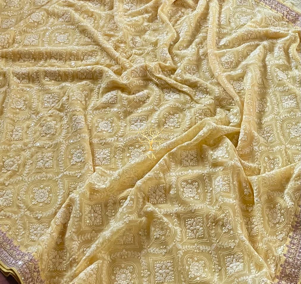 Lisa chikankari gorgette saree