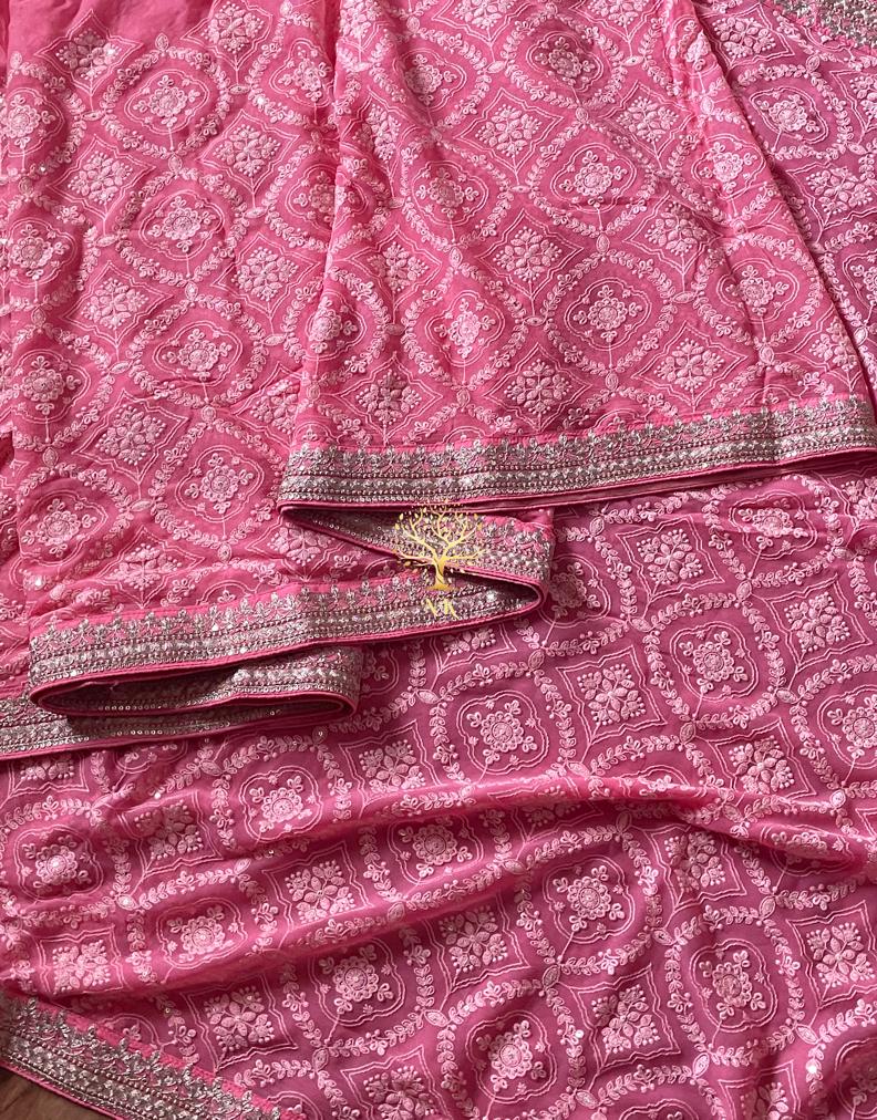 Lisa chikankari gorgette saree