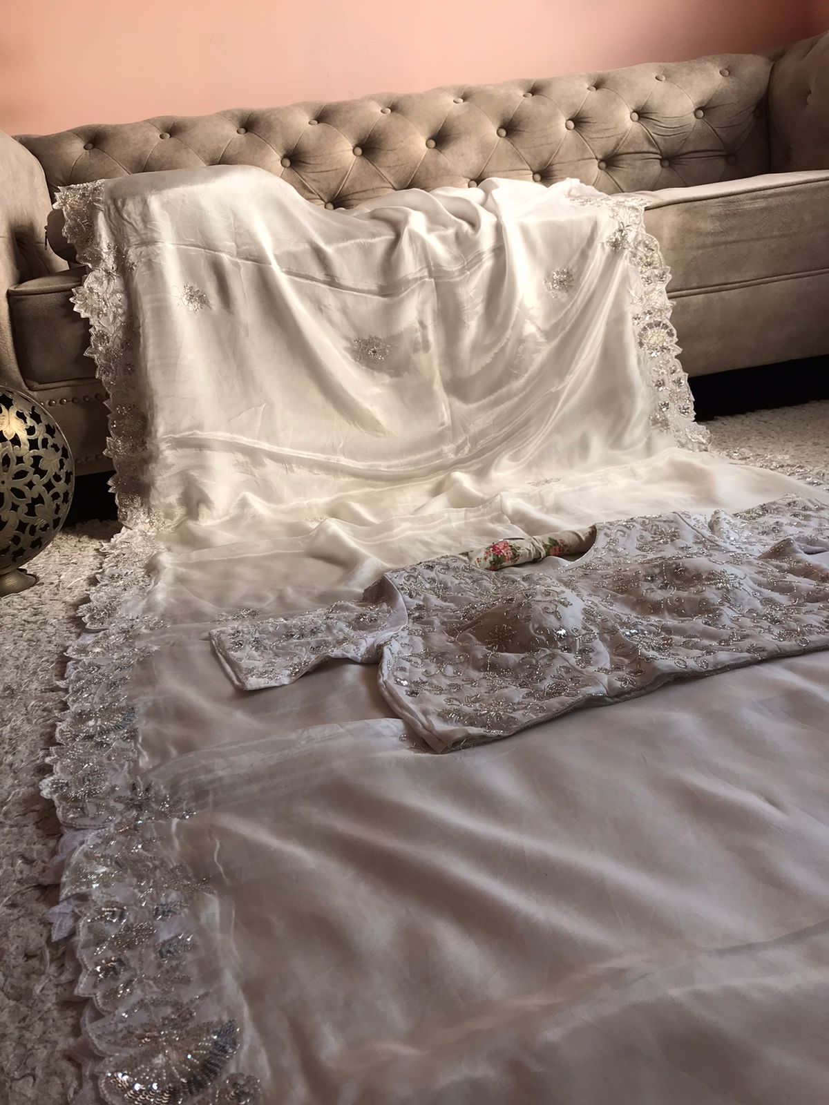 White fairly zardosi saree
