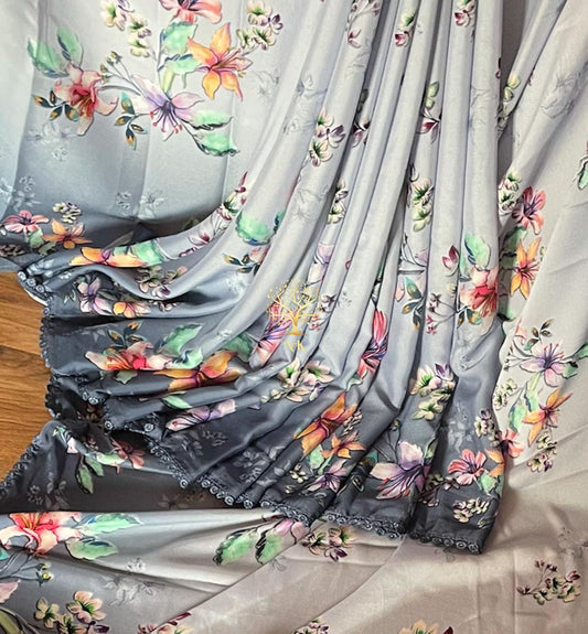Floral printed crepe saree