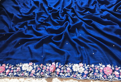 Raini blue marble gorgette saris