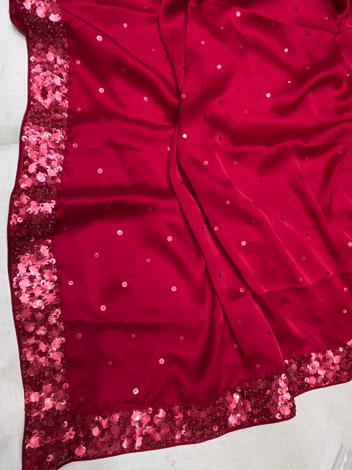 Shimir satin silk sequins saree