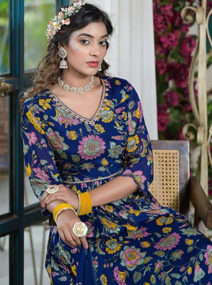 Floral blue Anarkali Kurti dress
