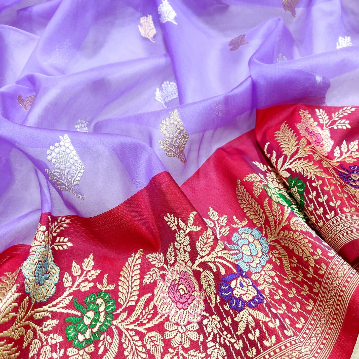 Lavender Kora handwoven silk saree
