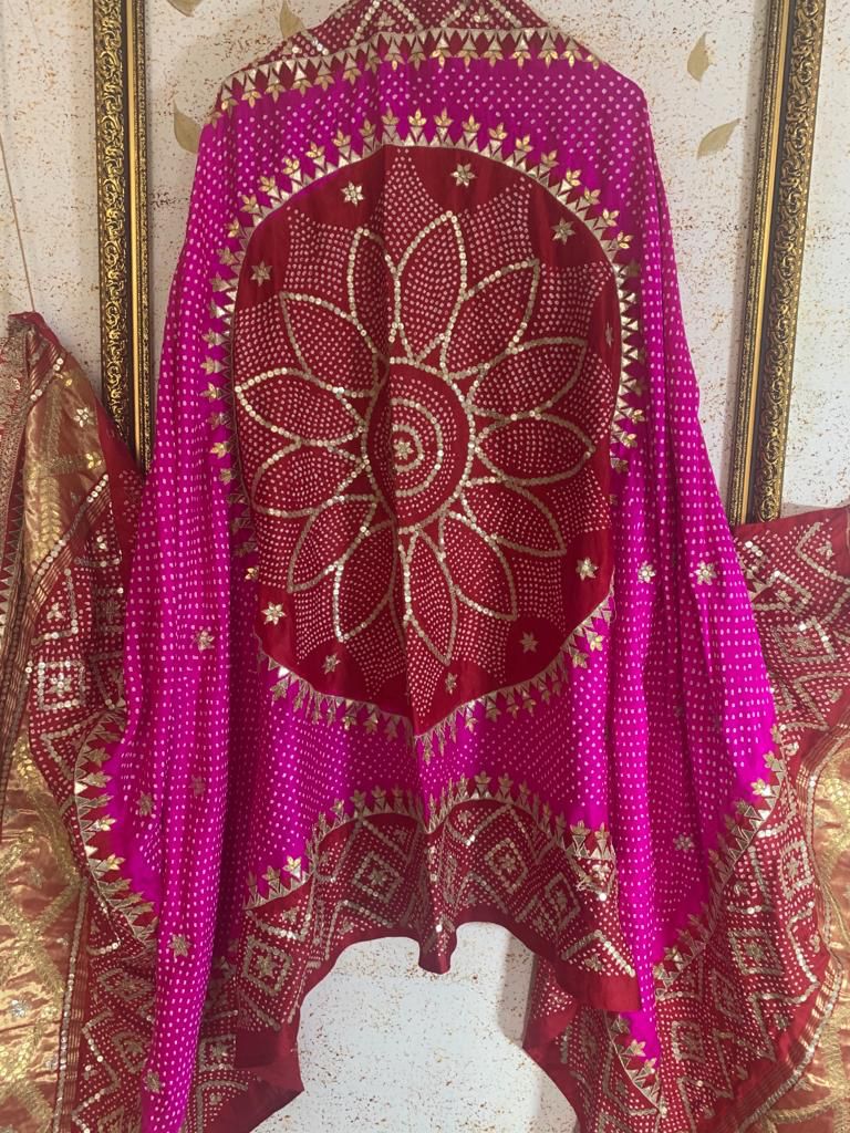 Pink Gajji silk embroidered Dupatta